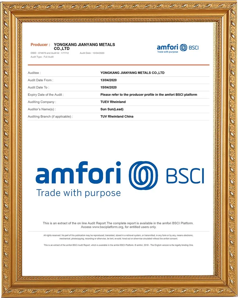Jianyang stainless steel tumbler quality certification certificate